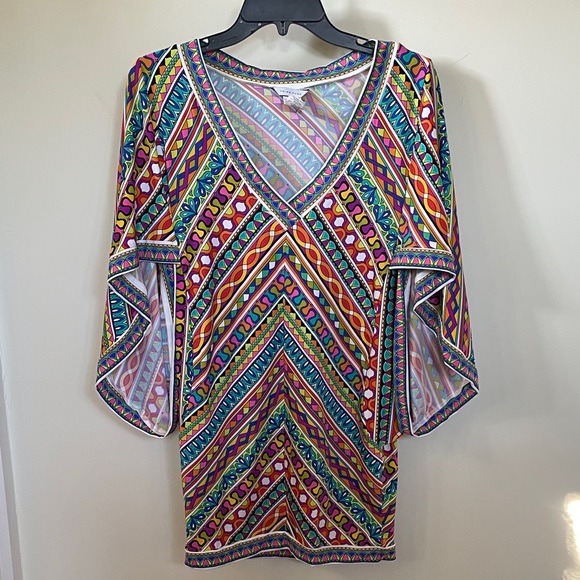 Trina Turk Multicolor Boho Geometric Tunic Dress Size S Vibrant Resort Wear - Picture 1 of 11